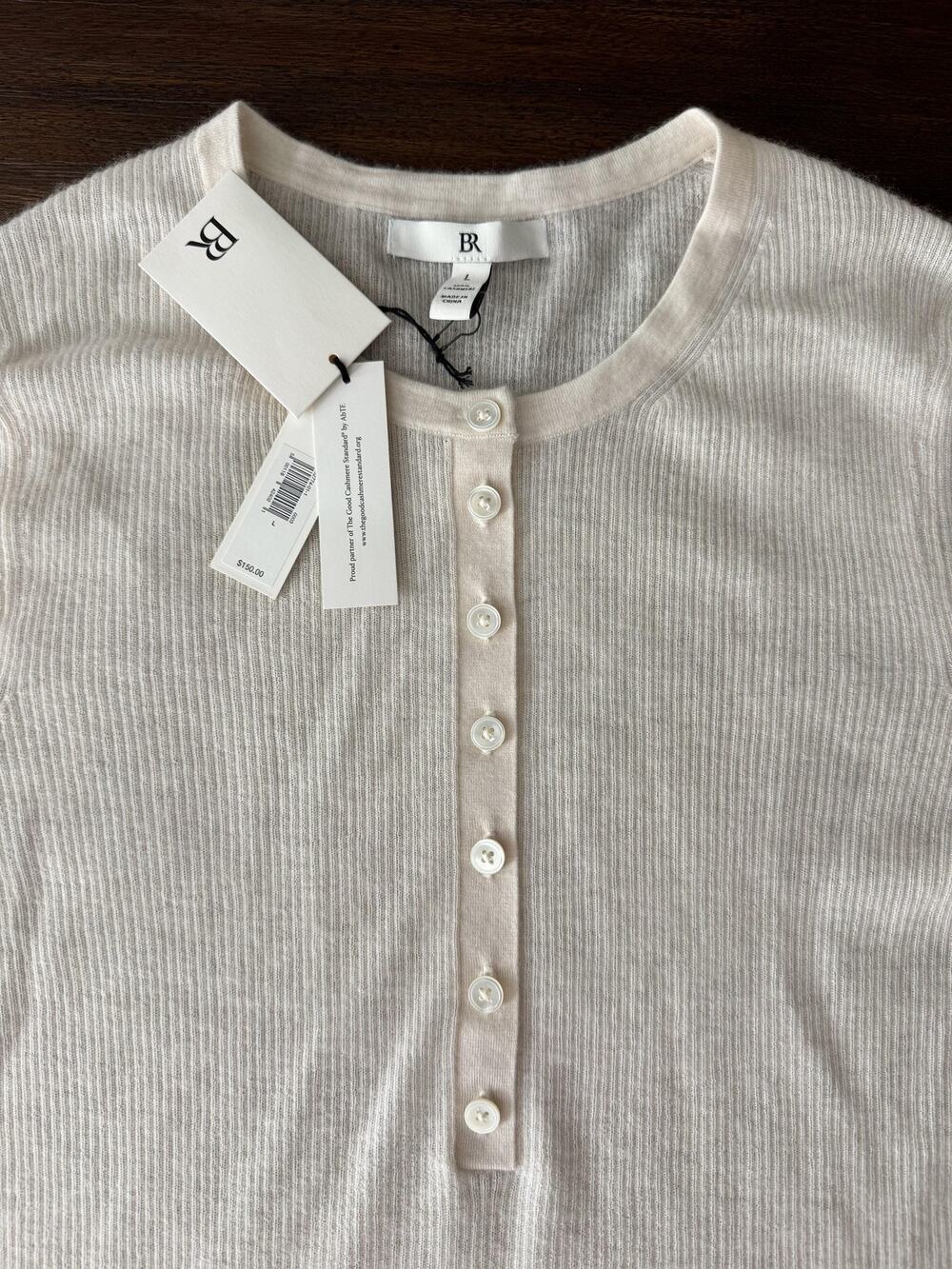 Banana Republic Featherweight 100% Cashmere Henley Sweater Womens Large White